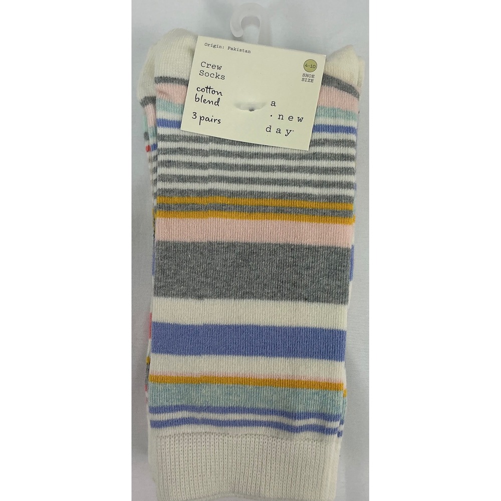 New Day Crew Socks Women's 4-10 Striped Cotton Blend‎ 3 Pairs